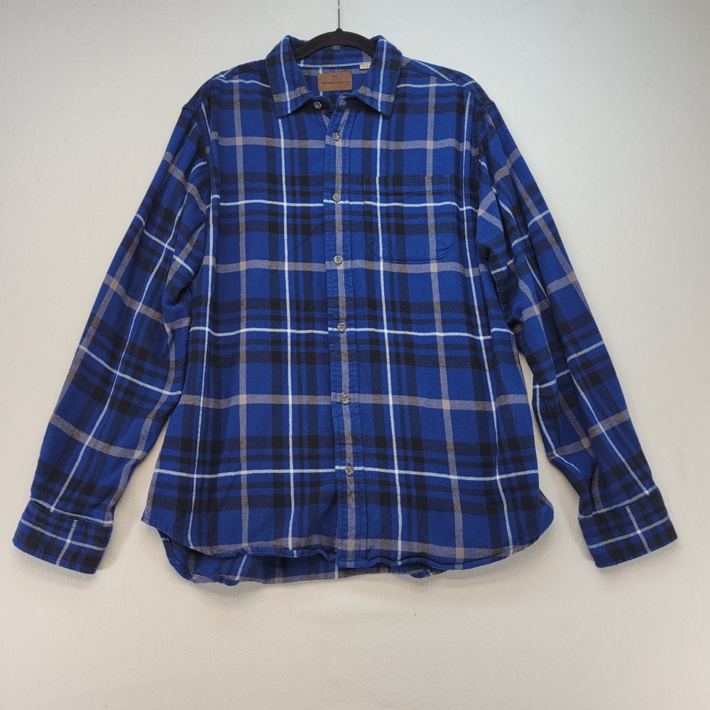 Woolrich Flannel Shirt Mens‎ XL Blue Plaid Long Sleeve Cotton Button Down